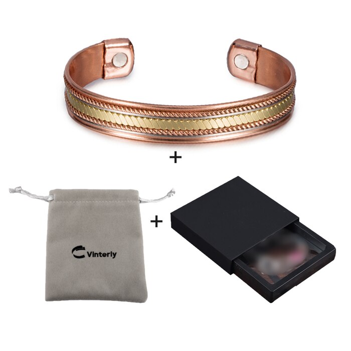 Vinterly Twisted Puur Koperen Magnetische Armbanden Voordelen Verstelbare Open Manchet Sieraden Voor Vrouwen Mannen 12Mm Hoge Magneet Resizeable: Puur Goud Kleur