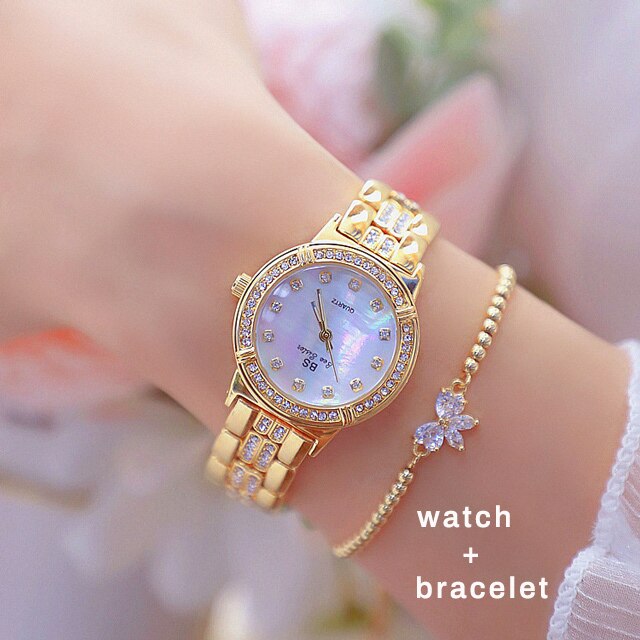 Bee sister dameshorloge luxe roségouden diamanten wijzerplaat met strass steentjes, waterdicht dameshorloge bss -13-38