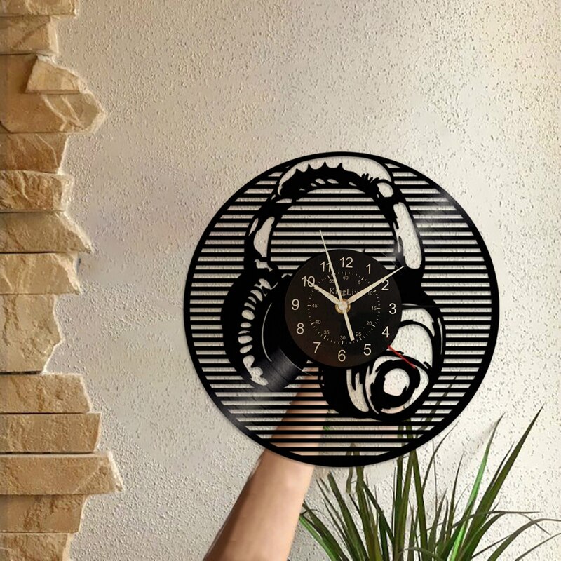 Reloj de pared de vinilo con música y auriculares | Reloj de pared | reloj de vinilo LED | Decoración de pared Vintage | Reloj de pared Negro | Gif de cumpleaños de Navidad