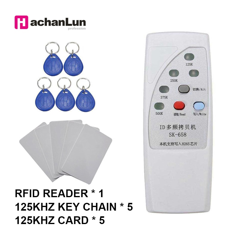 Lector de tarjetas de acceso RFID 5 uds. Tarjeta de Identificación + 5 uds. Kit de llavero lector de identificación portátil duplicador de ID 125khz lector de ID