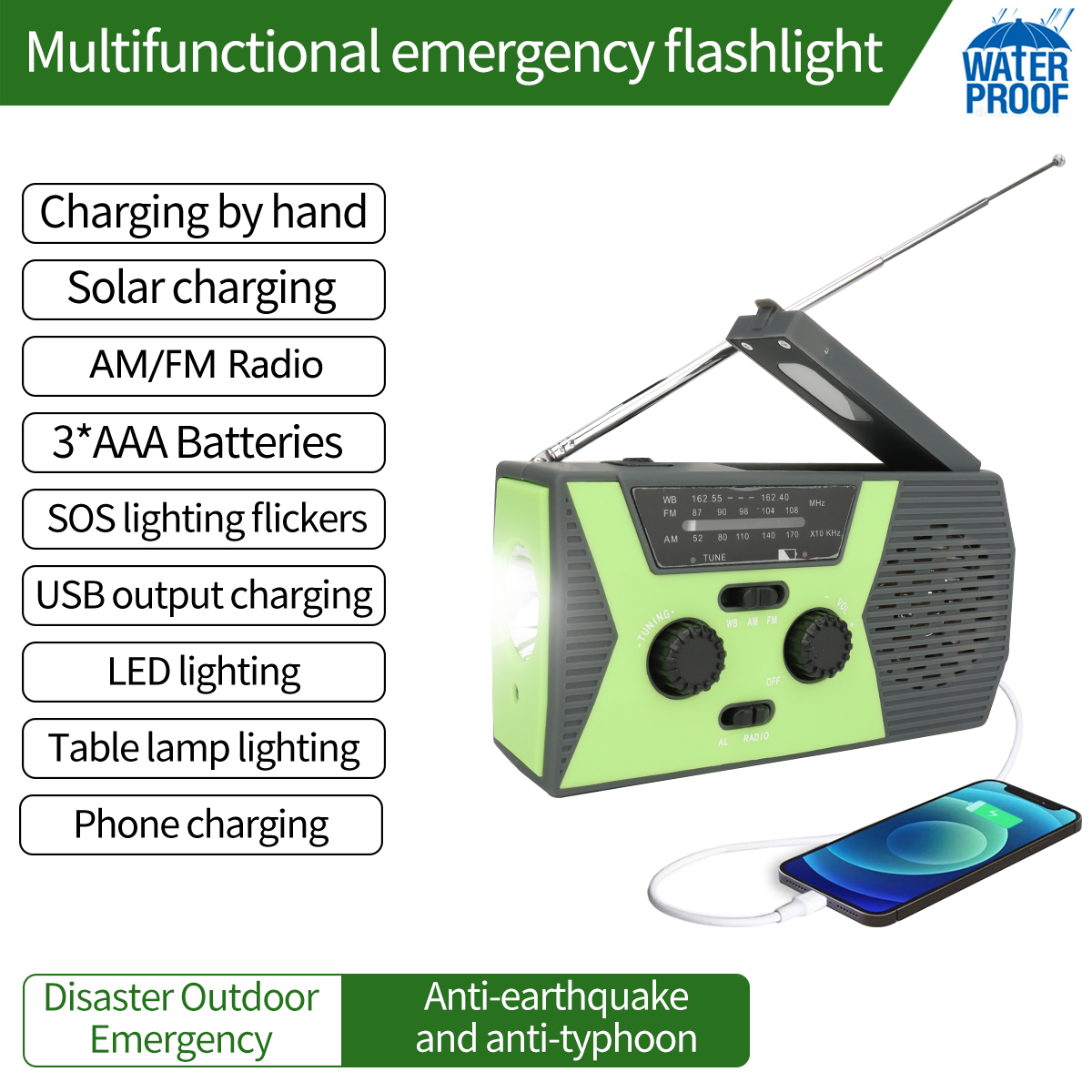 Abbree IPX5 Waterdicht Emergency Radio Am Fm Hand Crank Battery Operated Solar Radio Met Led Zaklamp Bureaulamp Sos Alert