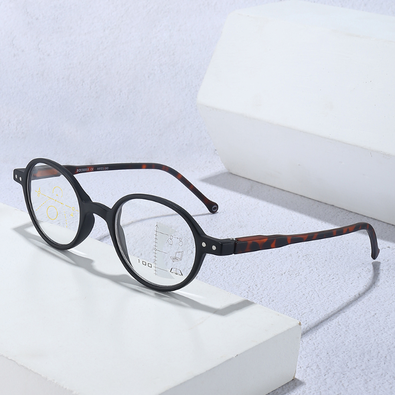 Anti Blue Ray Reading Glasses Round Frame Black Progressive Multifocal Presbyopic Glasses Plastic Eyewear Far and Near