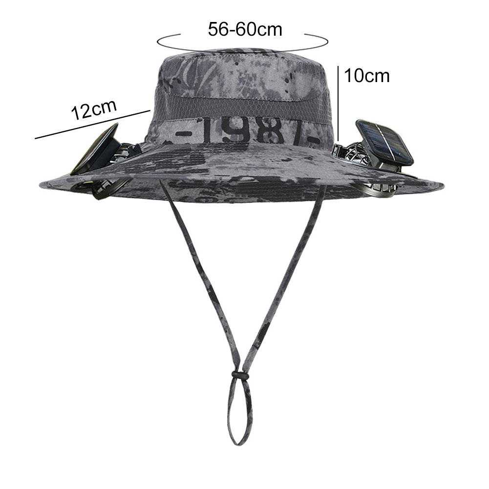 Solar-Fan-Hut, Sonnenhut mit 2 Solarventilatoren, breite Krempe, Eimerhut, Sommerkappe für Herren, Outdoor, Camping, Angeln, Wandern