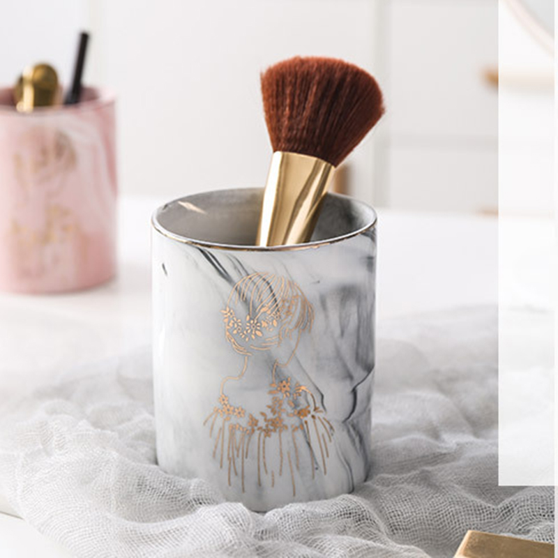 1pc Ceramic Pen Holder Marble Texture Pencil Cup Pot Desk Organizer Makeup Brush Holder SMD66