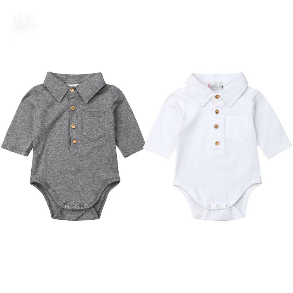 Baby Summer Clothing Infant Baby Boy Gentleman Solid Formal Bodysuit Short Sleeve Turn Down Collar Shirts Jumpsuit Set