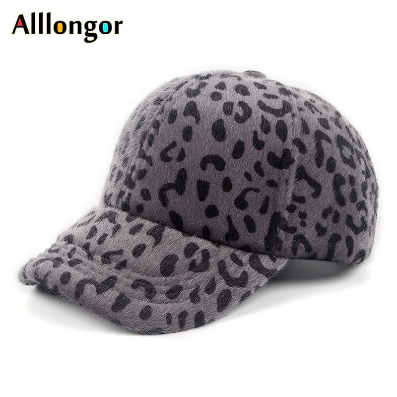 Winter Baseball Cap Women Leopard print Wool Parent-child Caps child Snapback kids hat hip hop: Gray / Adult