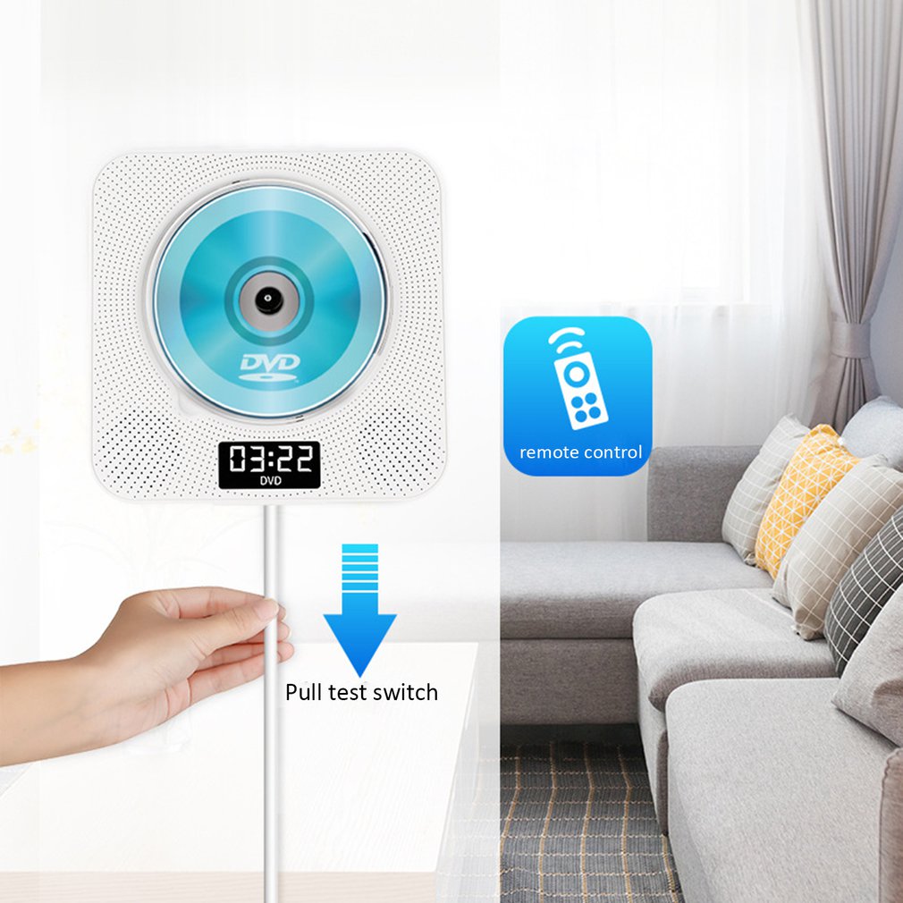 Reprodutor de DVD/CD Montado na Parede com Controle Remoto Bluetooth, Rádio FM Estéreo, Música HiFi e Alto-falante Integrado para TV e Casa - Dropshipping