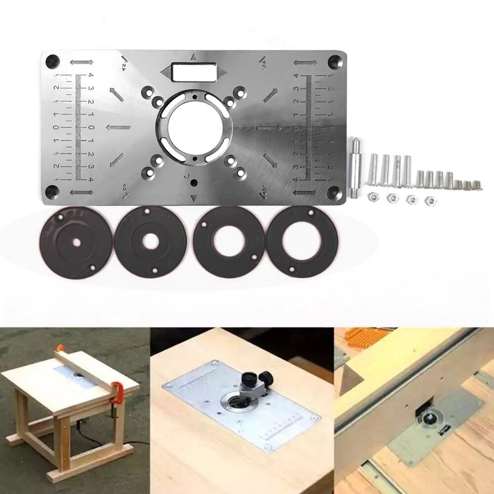 Multifunctional Router Table Insert Plate Woodworking Benches Aluminium Wood Router Trimmer Model Engraving Machine with 4 Rings