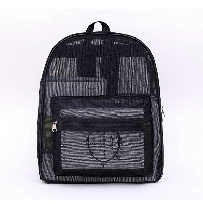 Mulheres Homens Malha Mochila Dobrável Ver Através do Livro de Escola Saco de Viagem Praia Casual Ginásio Mochila Pacote Ombro Preto Claro: Default Title