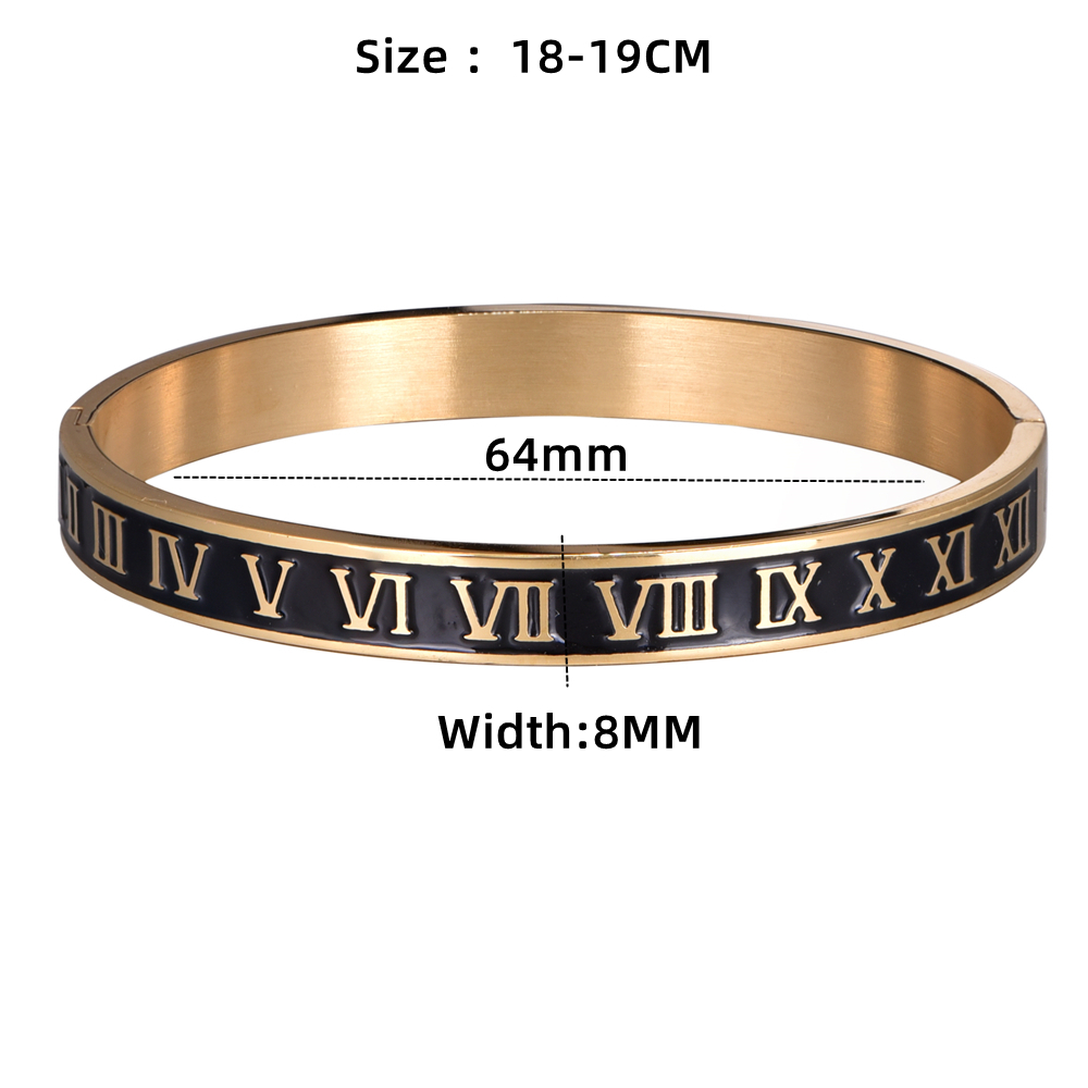 Cuff Bracelet Bangle Stainless Steel Bracelet Enamel Carving Roman Numeral Couple Roman Bangle For Men Women Jewelry