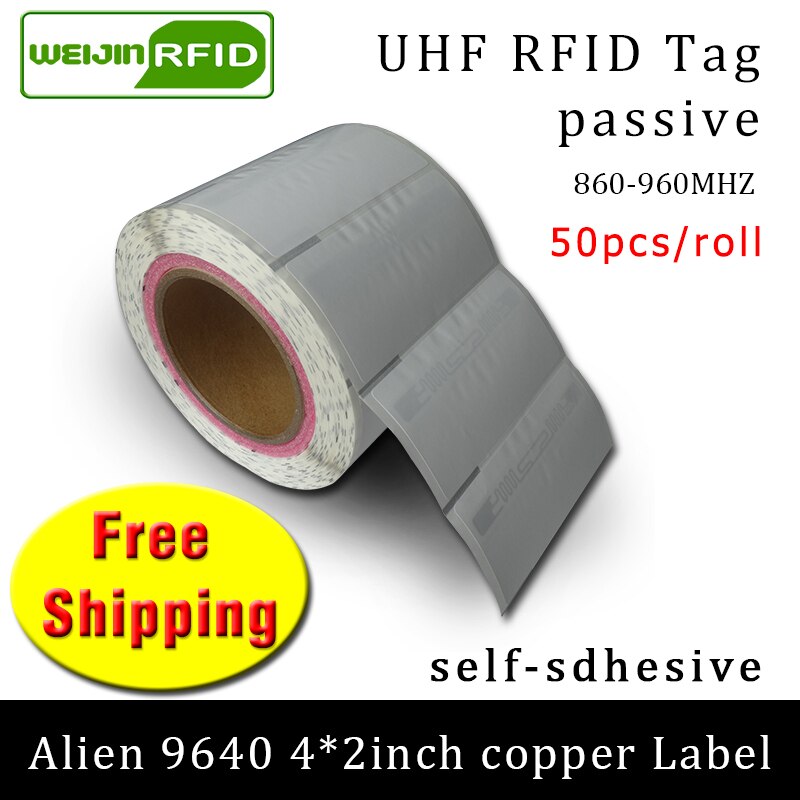 RFID tag UHF sticker Alien 9640 coated paper 915mhz868mhz 860-960MHZ H3 EPC 6C 50pcs adhesive passive RFID label