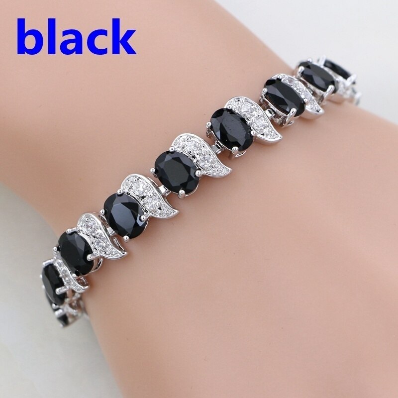 Klassieke Rode Granaat Wit Zirconia Charm 925 Sterling Zilveren Ketting Link Armband Voor Vrouwen Gratis Box: Black