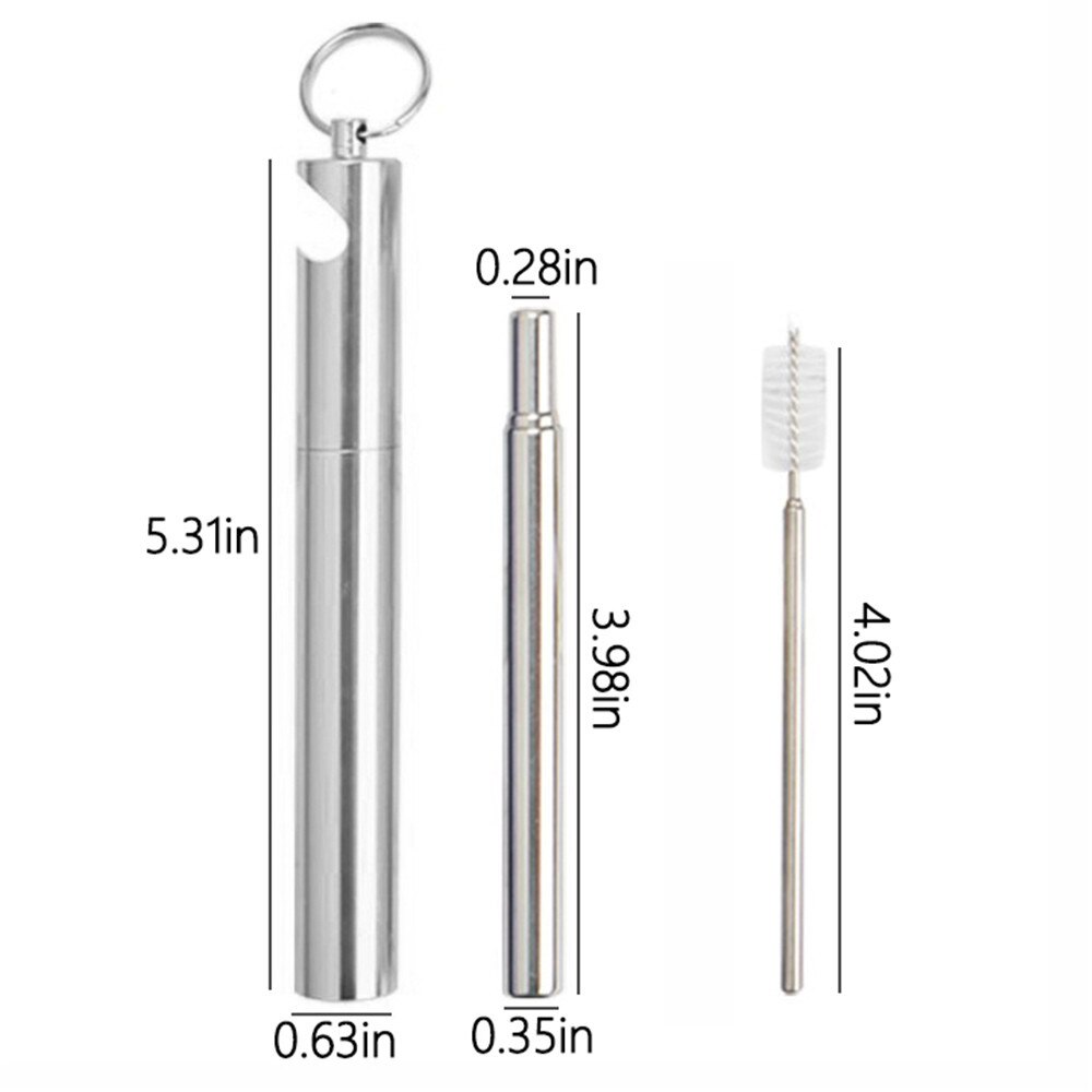 Portable Stainless Steel Telescopic Drinking Straw Set Metal Straw Reusable Travel Keychain Straw with Case Bottle Opener