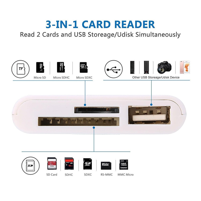 1pc 3 in 1 kaartlezer voor tablet ipad 4 mini ios 11 micro sd sd mmc tf kaartlezer usb otg kabel adapter camera aansluiting