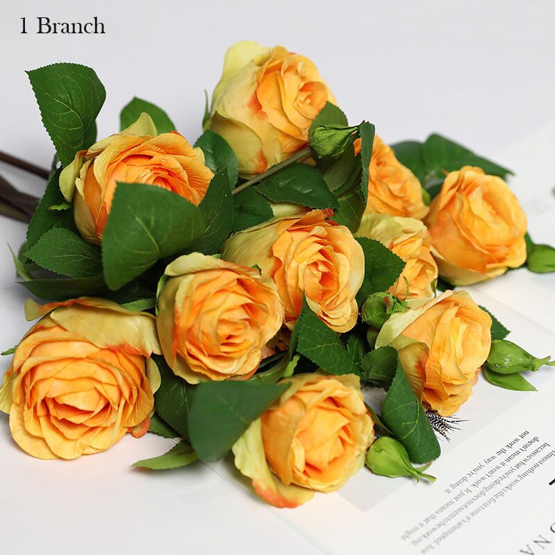 yumai 1pc 60cm Fall Silk Rose Artificial Flower Branch 2 Head with Bud Peony for Wedding party Home Decoration Faux Flowers: Yellow 1 PC
