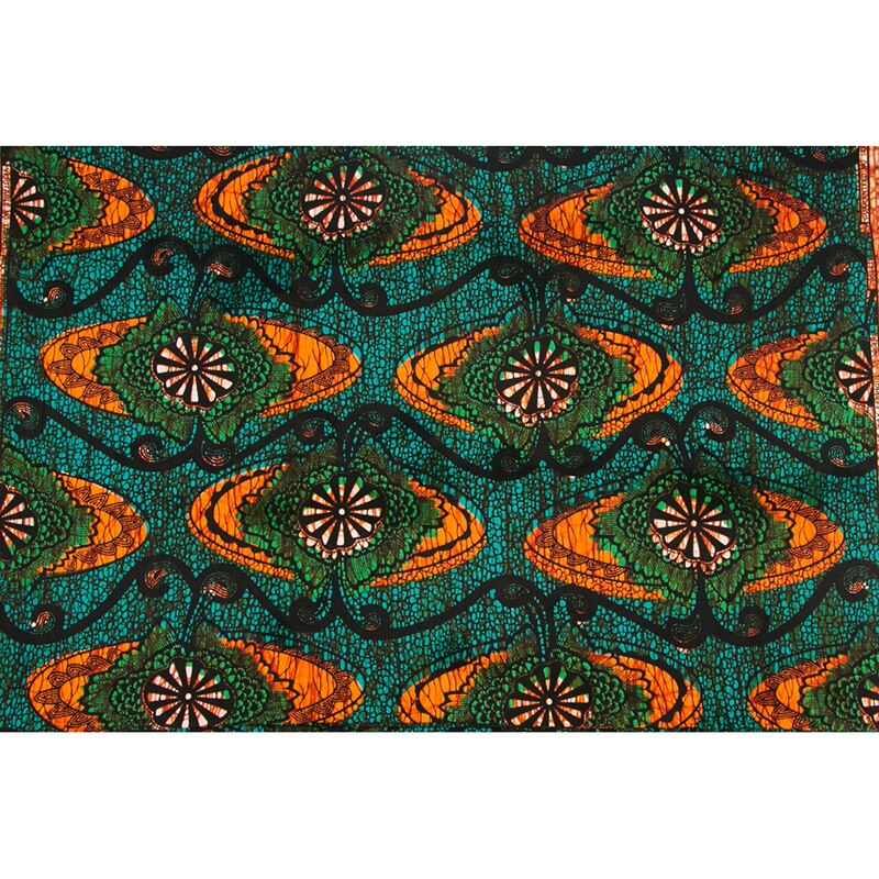 Afrikaanse Stof Puur Katoen Groen En Oranje Print Stof Voor Feestjurk 6Yards \ Veel