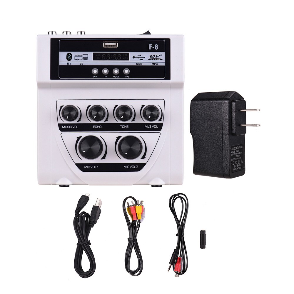 MF-8 kleine Rührgerät Karaoke Audio- draussen mischer Stereo Echo Dual mikrofon eingang verstärker mit Bluetooth aufnahme wirkung mp3: Weiß mit Bluetooth