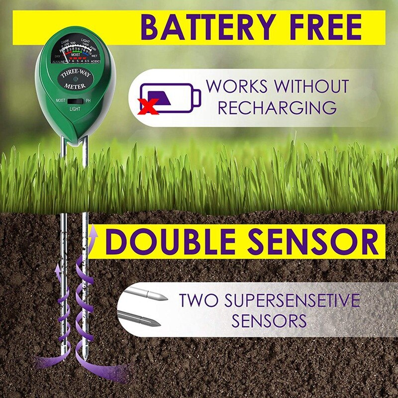 Soil PH Meter 3-In-1 Soil Tester Moisture, Light, PH, Meter Tool for Garden, Farm, Plant, Outdoor, Indoor, Lawn Care