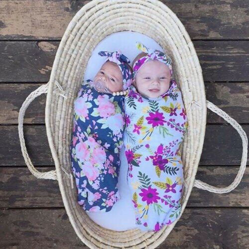 Miękka bawełna noworodka otrzymaniu koc kwiatowy dla niemowląt bawełna przewijać dziecko koc zawinąć śpiwór 2 szt 0-6 M