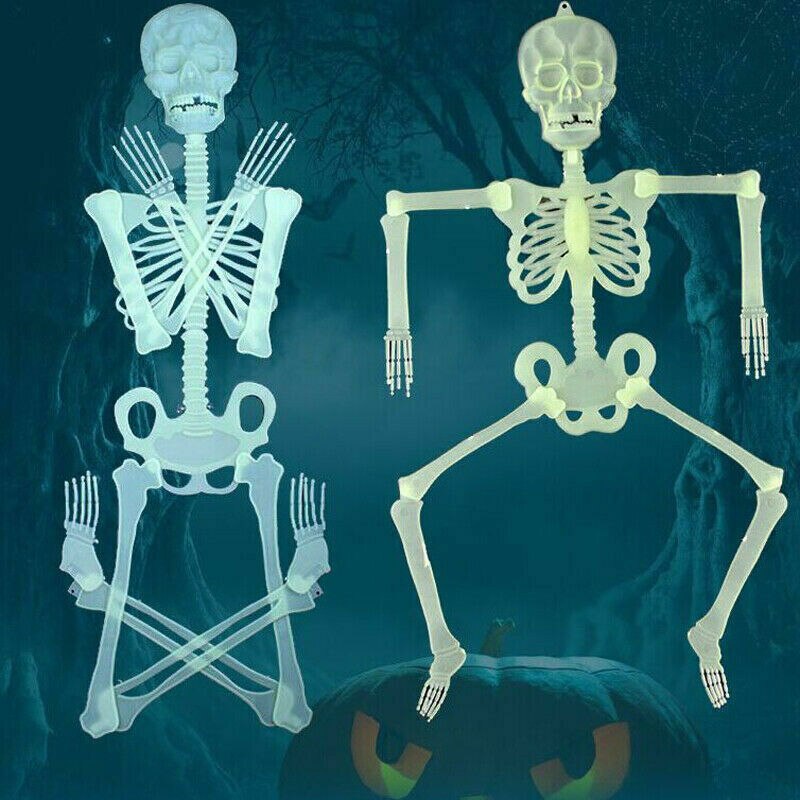 32/90/150cm Poseable Full Life Size Luminous Skeleton Halloween Decoration Party Yard Prop