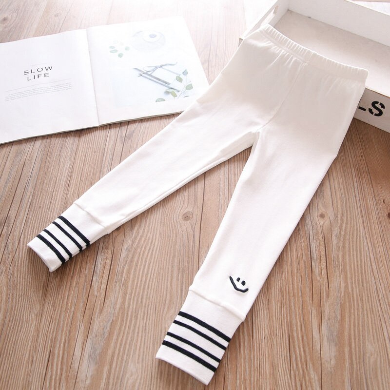 2022 Lente Baby Meisjes Streep Lachend Gezicht Legging: White