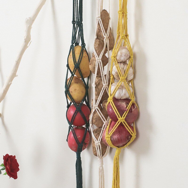 Macrame Hanging Fruit Basket Potato Storage Fruit Storage Onion Kitchen Organizer Wall Hanging Food Storage Containers