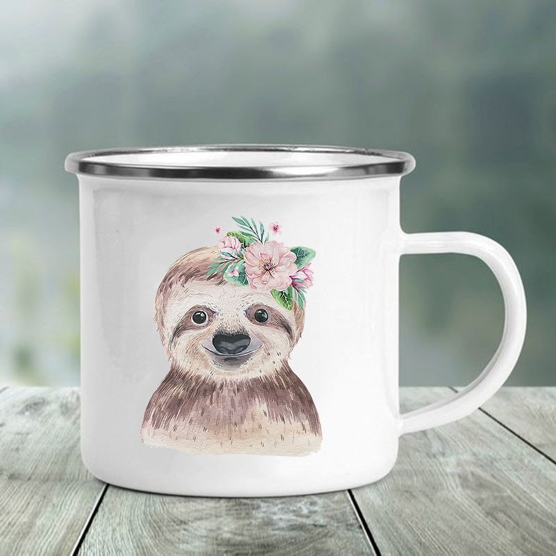 Søtt dyr bokstavtrykk krus glass kaffe te kopp drikker dessert frokost melk kopp emalje krus håndtak drinkware: Xh1982-a015wh-8
