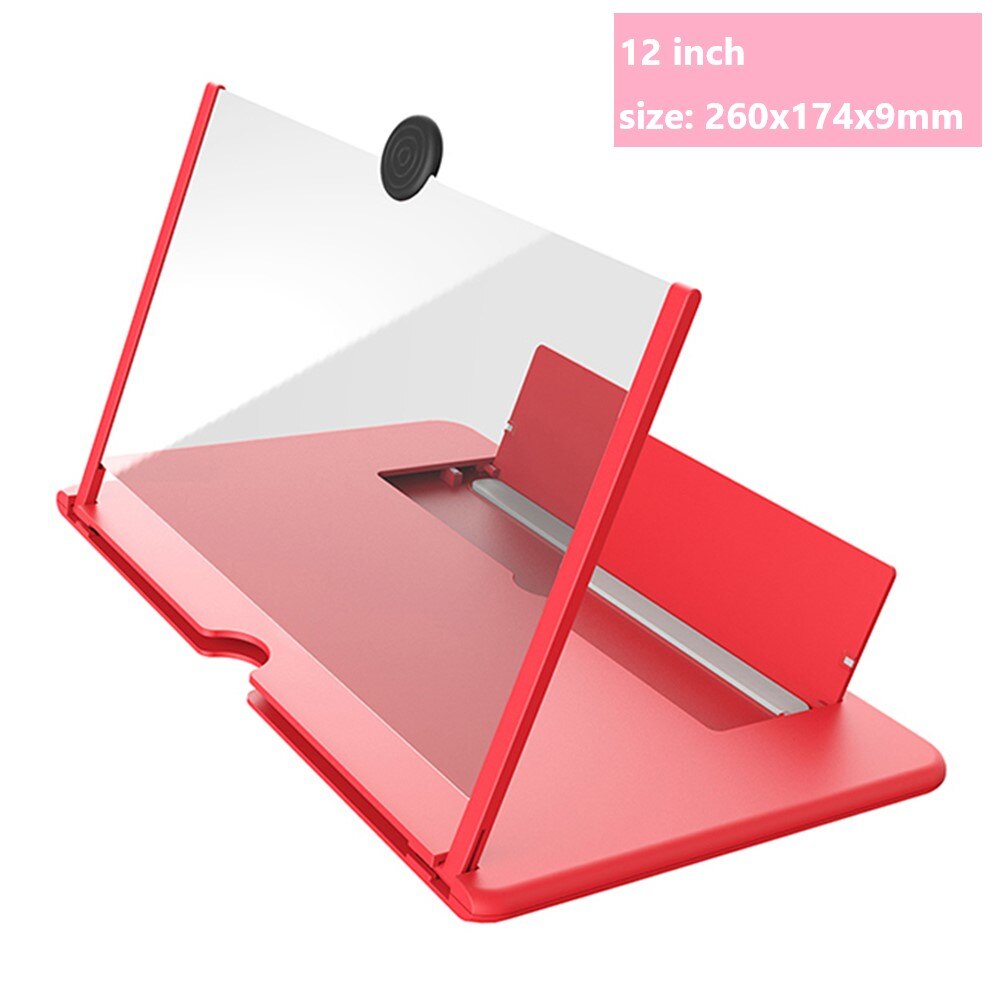 8/1012/14inch 3D Phone Screen Magnifier HD Video Amplifier Stand Bracket with Movie Game Live Magnifying Folding Phone Holder: 12 inch Red