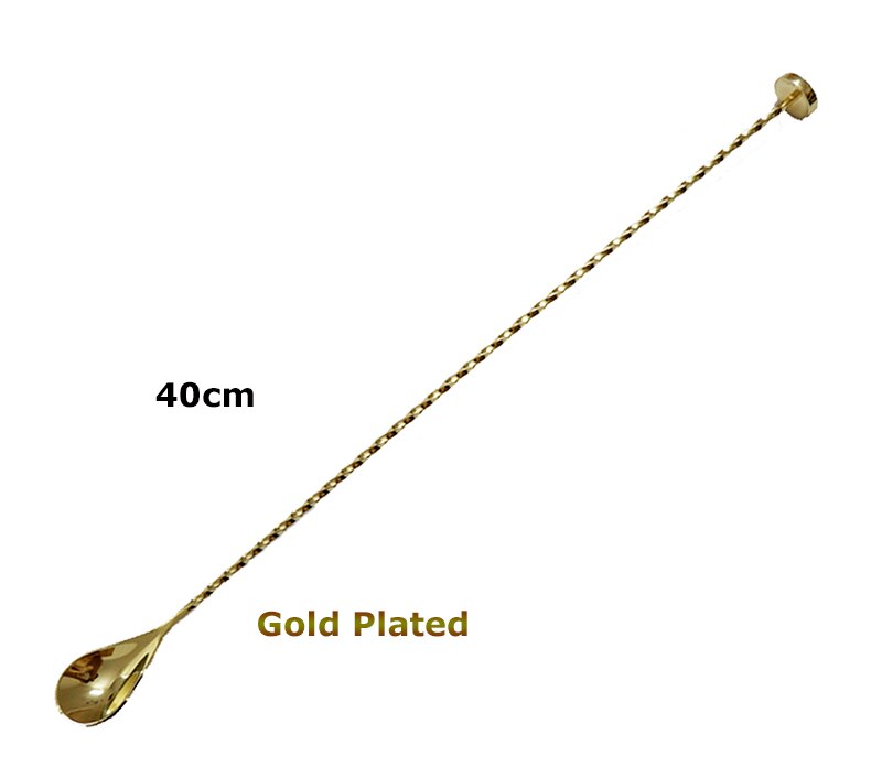 40Cm Rvs Muddler Barspoon Cocktail Lepel Mengen Lepel, Spiraal Patroon Bar Cocktail Shaker Lepel Koper Plated: Gold Plated