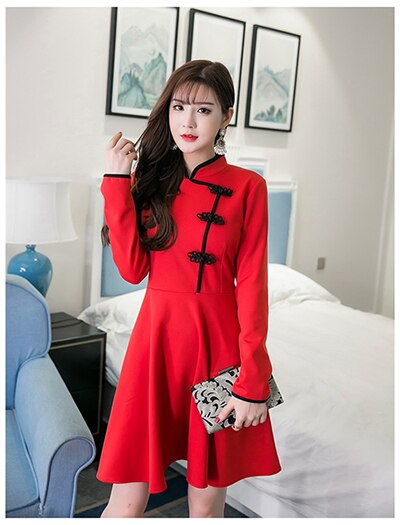 Japanilainen harajuku vintage gootti lolita mekot musta punainen pitkähihainen kiinalainen tyyli cheongsam mekkokokoelma: B / M