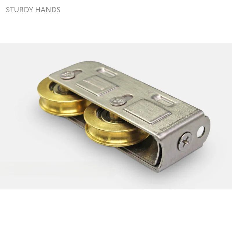 Poleas para puertas y ventanas corredizas de aleación de aluminio, rodamientos dobles, accesorios de hardware con rodillos de latón, 2 uds.
