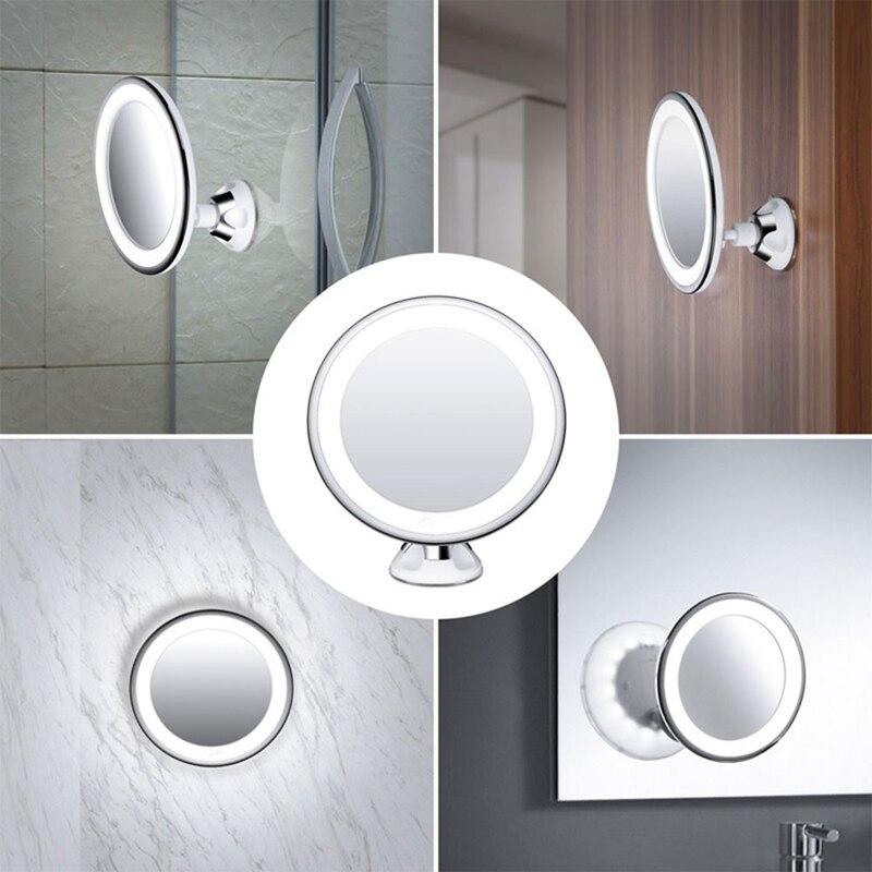 Miroir grossissant de maquillage portable avec lumière led et ventouse rotative à 360 ° pour la maison, le bureau et la salle 10x bain