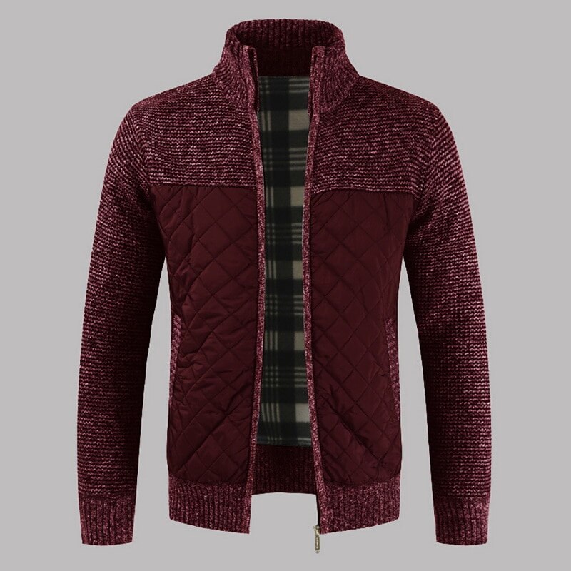 Fleecegenser for menn kåpe vinter tykk patchwork ull cardigan varm strikket genser jakker uformelle herreklær  xy108