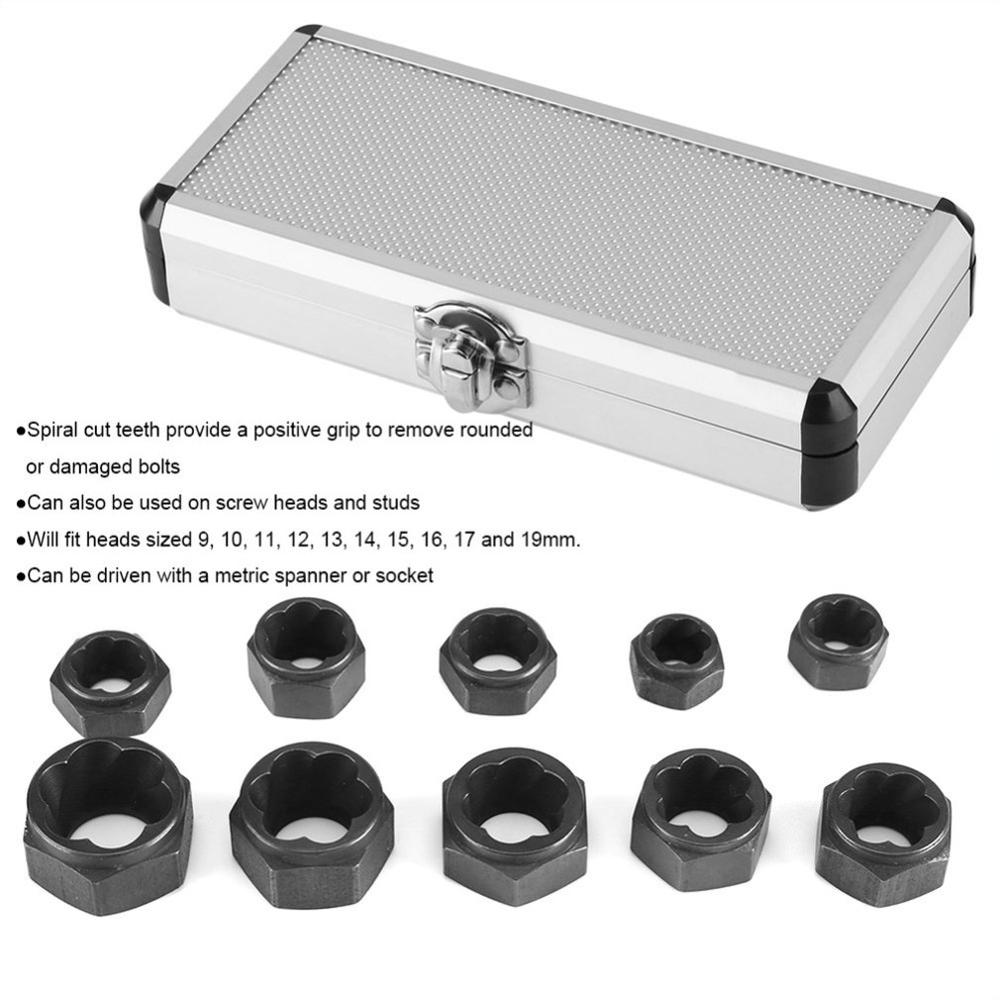 10 Piece Low Set Cased Bolt Nut Screw Remover Extractor Removal Set Broken nut bolt extractor Hexagon socket nut removal tool