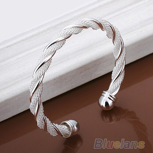 Chapado en plata Twist Net Cuff brazalete pulsera de pulseras brazaletes 092D