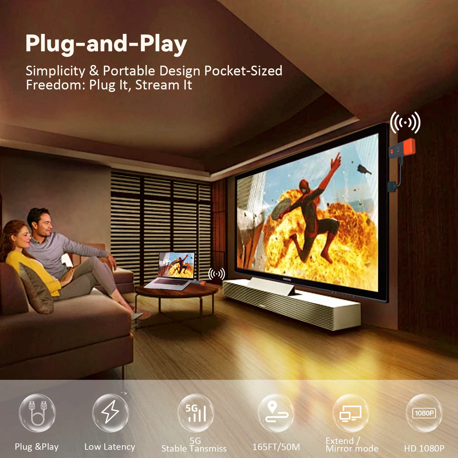 Trådlös hdmi-sändare och -mottagare, , 4k avkodningsingångar, 1080p @ 60hz utgångar, plug & play med ultralåg latens för spel, hemmabio