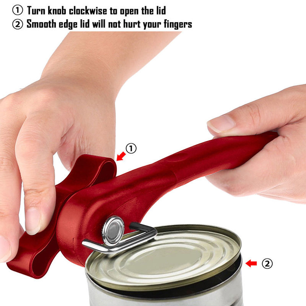 Stainless Steel Manual Can Opener Multifunction Tin Canned Food Opener Side Cutter Beer Bottle Opening Kitchen Bar Tools #T2P: Red