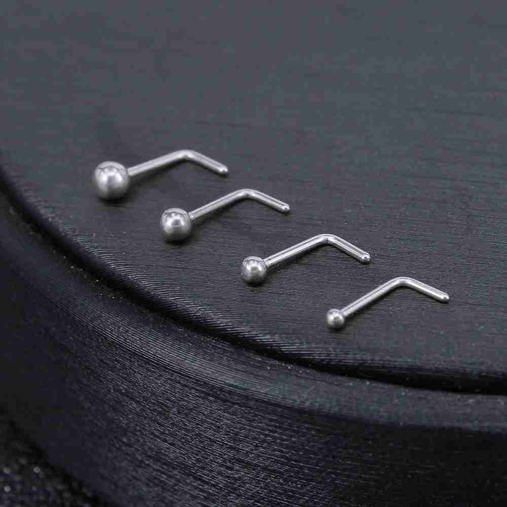 ZS 4 pièces/lot nez goujons boule ronde nez anneaux l-forme or narine Piercing acier inoxydable nez Piercing bijoux de corps pour les femmes: silver