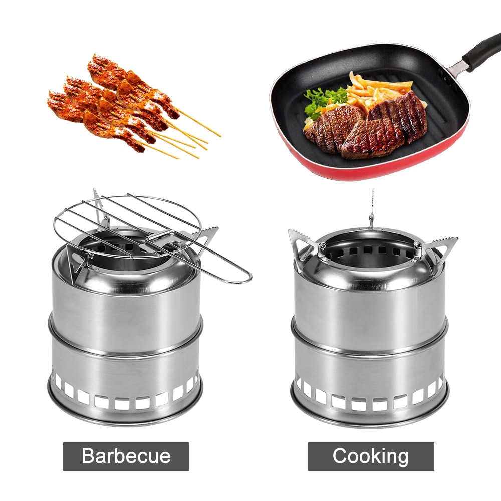 Poêle à bois pliant, cuisine en plein air, brûleur à bois avec plateau à alcool et filet de gril, réchaud de Camping pour barbecue, pique-nique, randonnée