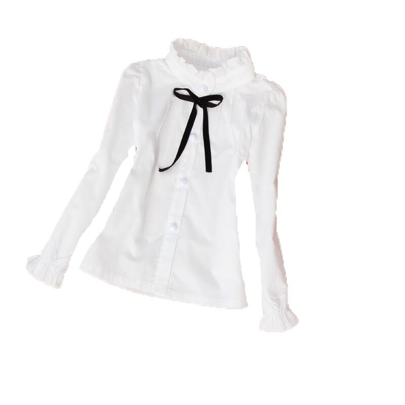 2-15 jaar katoenen witte blouses voor kinderen meisjes casual kinderen strik shirts lente herfst tienermeisjes lange mouwen tops