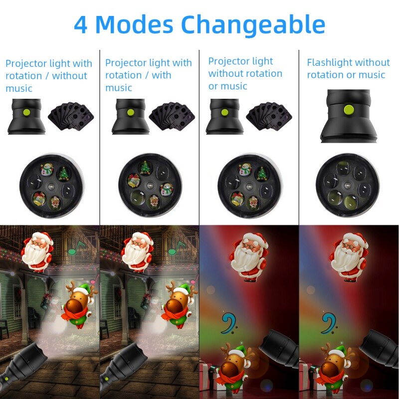 Musical Handheld Projector LED Light Portable Bright Flashlight With 12 Slides Built-in Battery For Christmas/Halloween