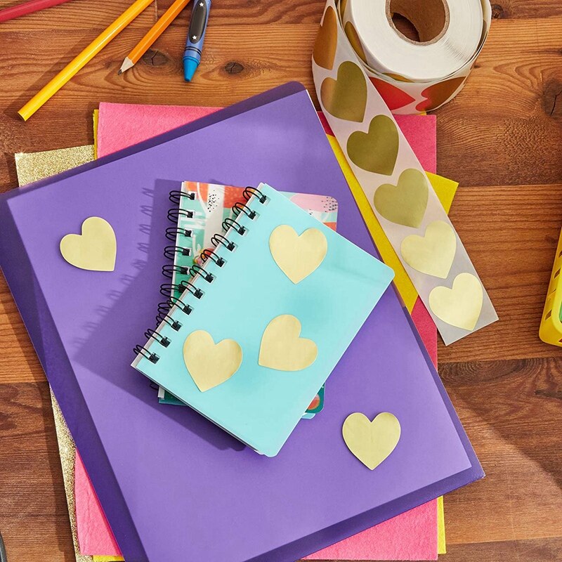 1500 stuks/rol bedankjes en gouden hartjes kraft stickers met ronde stickers voor scrapbooking verpakking  (3 rollen)