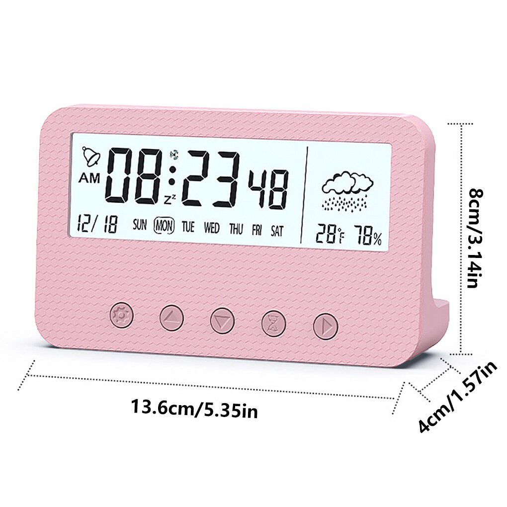 Living Room Desktop Digital Alarm Clock Plastic Countdown Timer Calendar Temperature Humidity Meter Low Noise Home Supplies: Pink backlit