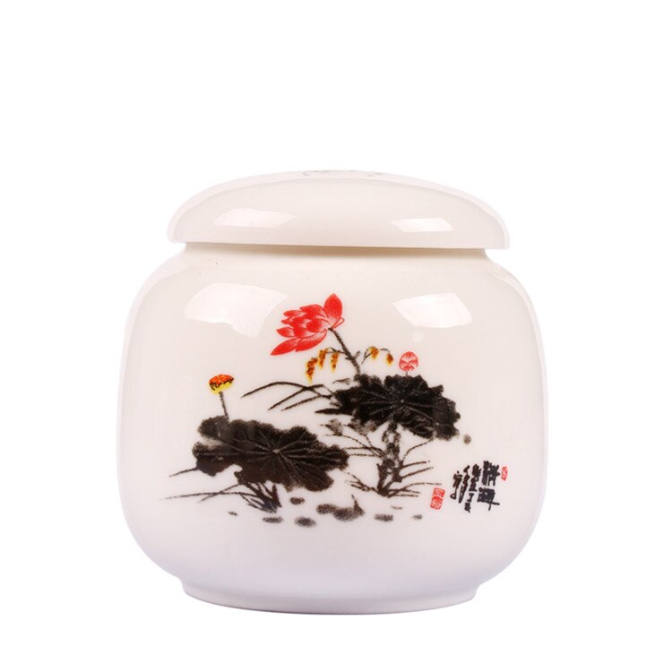 Boîte à thé Kongfu | Coffres traditionnels chinois de stockage de thé en porcelaine peinte à la main, nourriture Puer, poterie, thé vert: Wind Lotus