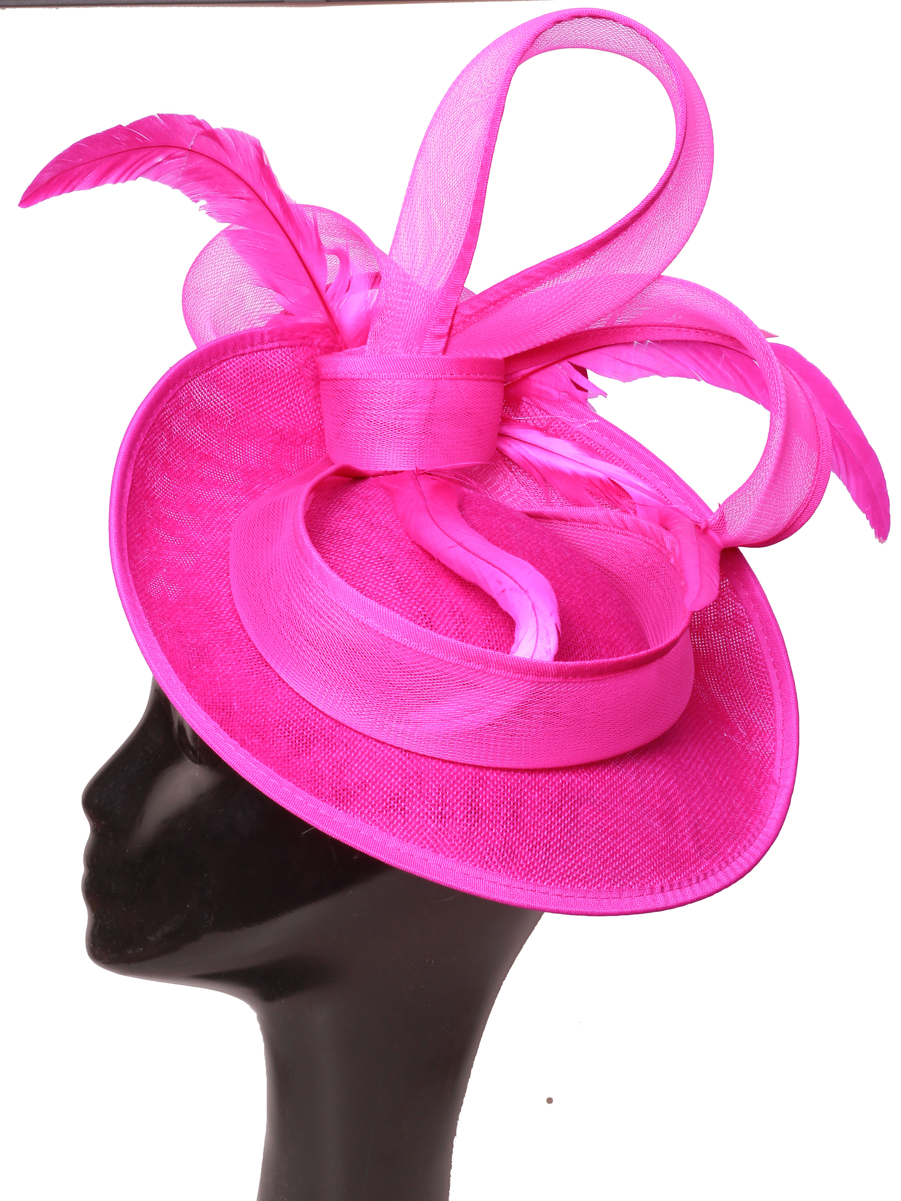 Rosa quente derby fascinator chapéu feminino casamento igreja acessórios de cabelo senhoras chique véu moda pillbox boné elegante festa millinery