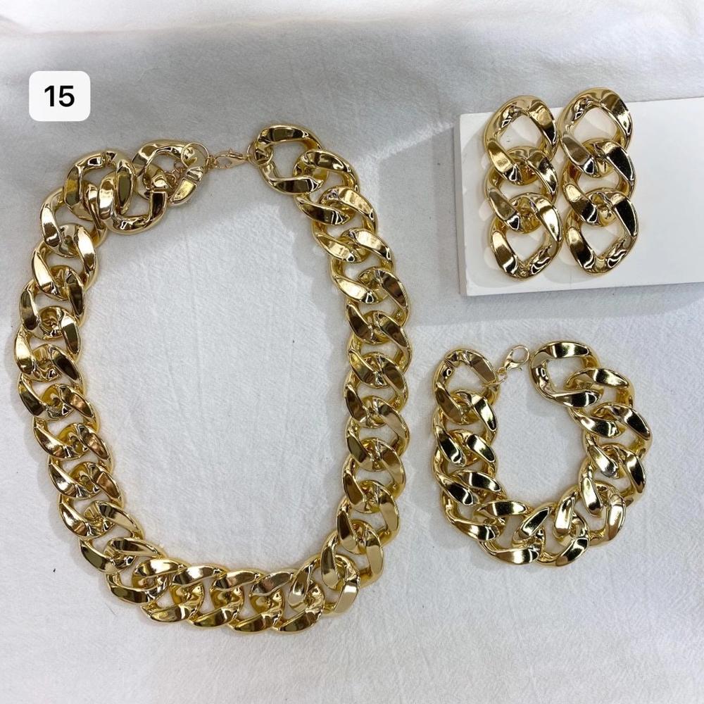 Dames retro gouden dikke kettingset van 3 #39 hiphop punk straatstijl sieraden korte ketting: 15