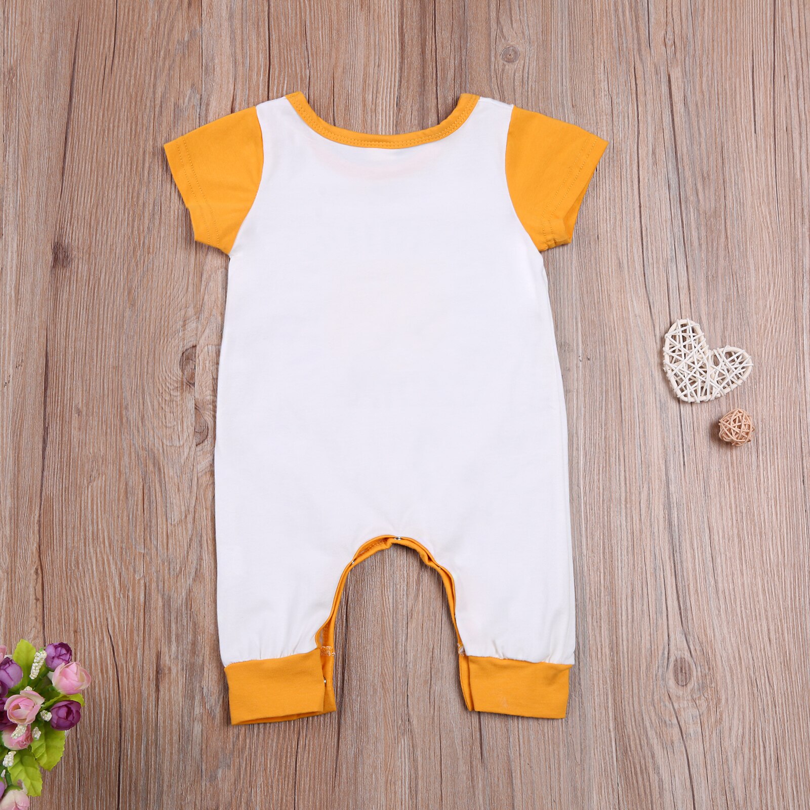Baby Baby Jongen Meisje Romper Peuter Geel Leeuw Patroon Korte Mouw Kruis Knop Crew Hals Kledingstuk