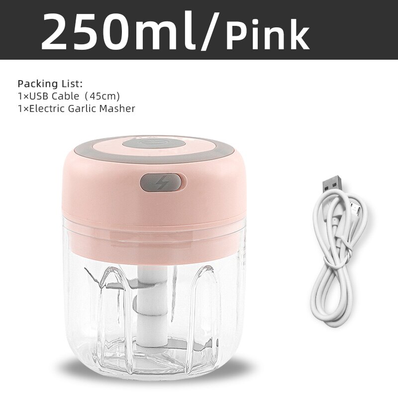 Elektrisk håndmixer 2 in 1 minihakker piskeris æggepisker 3- hastighedskontrol køkkenblender usb trådløs hvidløgsmasker: 250ml stk