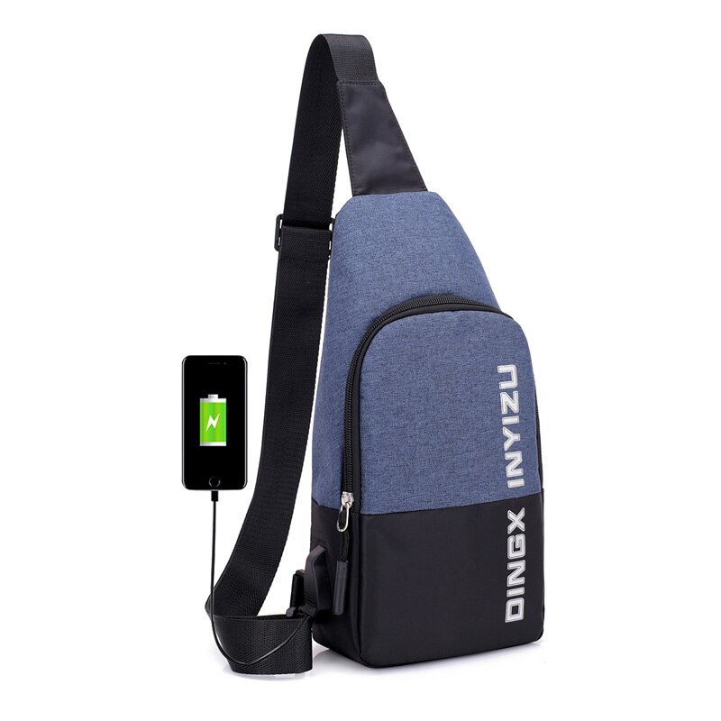 Neue Männlichen Schulter Tasche USB Ladung Umhängetaschen Männer Anti Diebstahl Brust Tasche Schule Sommer lässig Reise Boten tasche: Blau