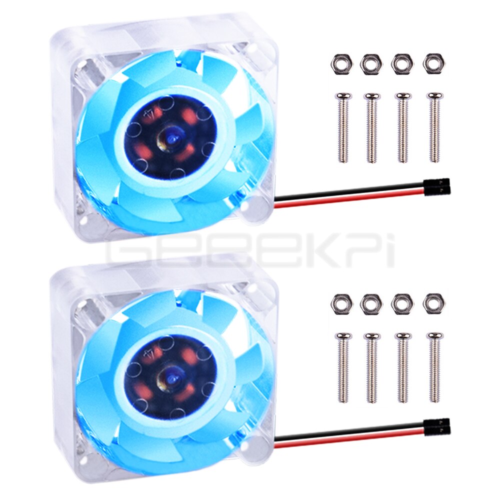 GeeekPi – ventilateur de refroidissement pour Raspberry Pi, 40x40x10, Transparent/noir, lumière bleue 4010 RGB, 4B/3B +/3, 1 lot de 2: Transparent Blue LED